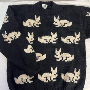 Andina Peru Black and Cream Rabbit Pattern Sweater Sheep Wool Medium Warm
